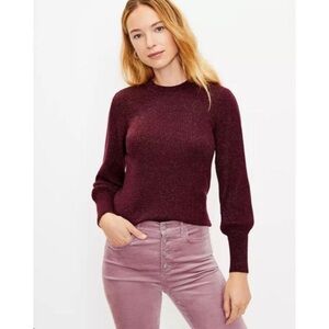 NWT Loft shimmery Burgundy sleeves with puffs sweater